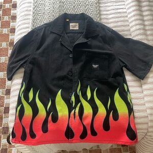 Gallery Dept Black Button-Down Shirt with  Flames